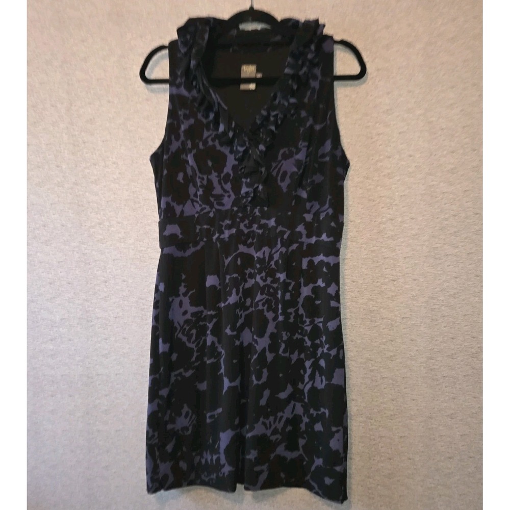 Taylor Dresses Floral Ruffle Dress Blue Black Cocktail Sheath Stretch Women's 12